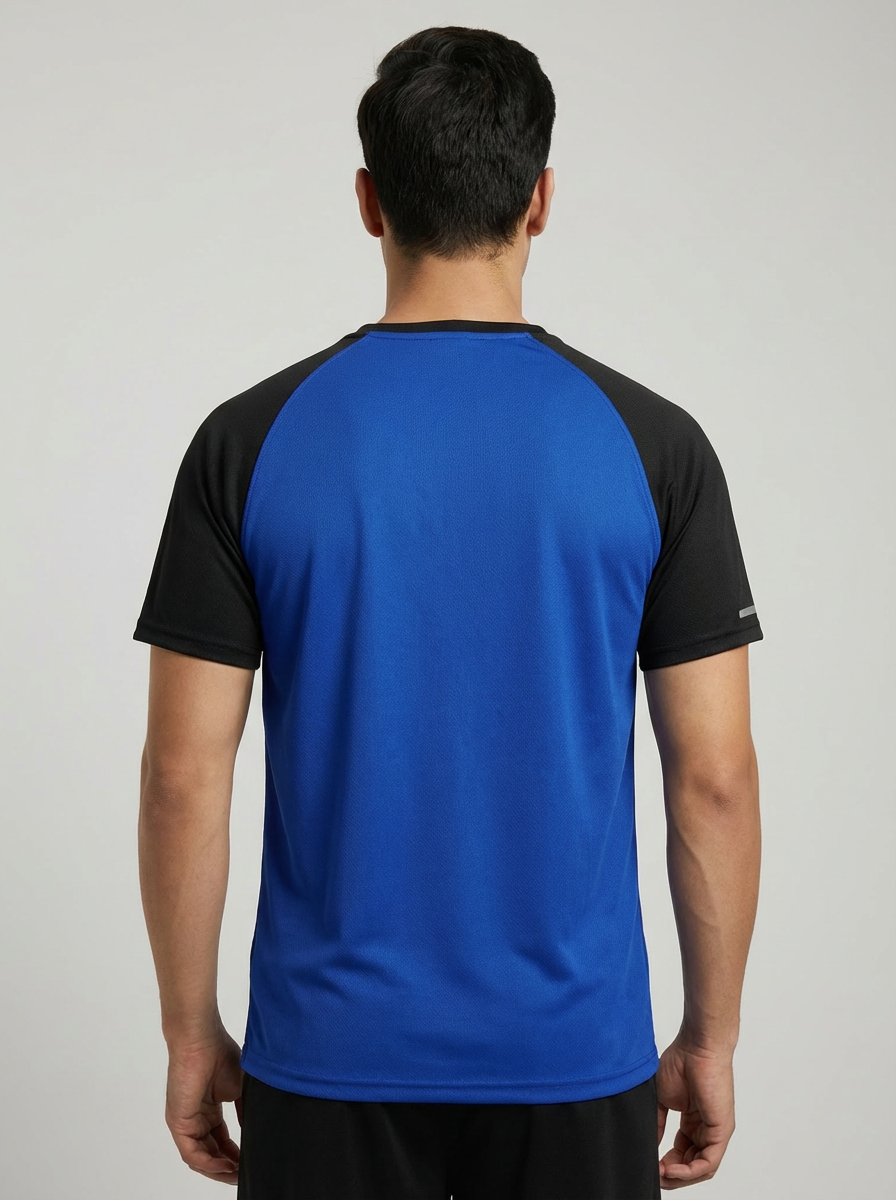 Men’s Royal Blue Honeycomb Raglan T-Shirt with Black Sleeves | Premium Sports Activewear