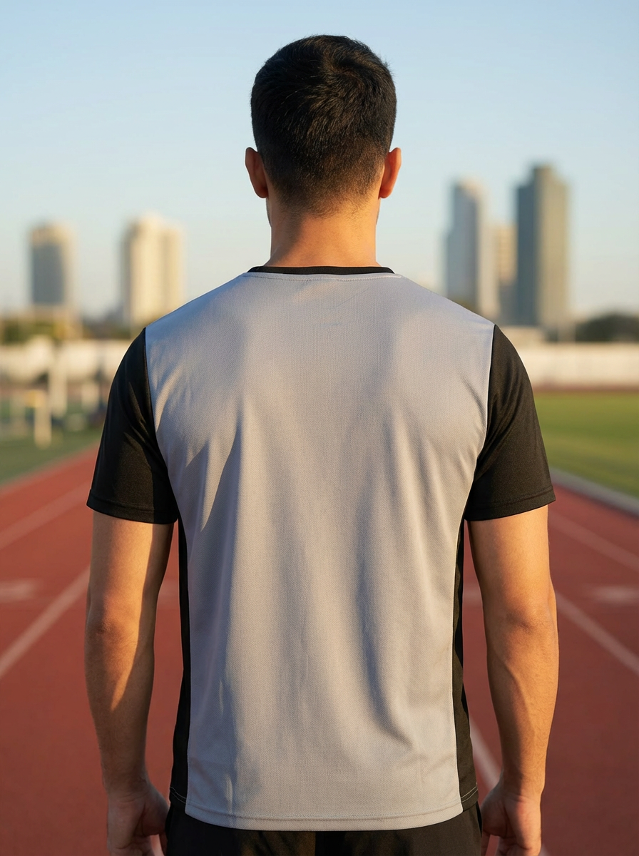 Men Grey & Black Raglan Sports T-Shirt | Breathable Activewear Gym Wear