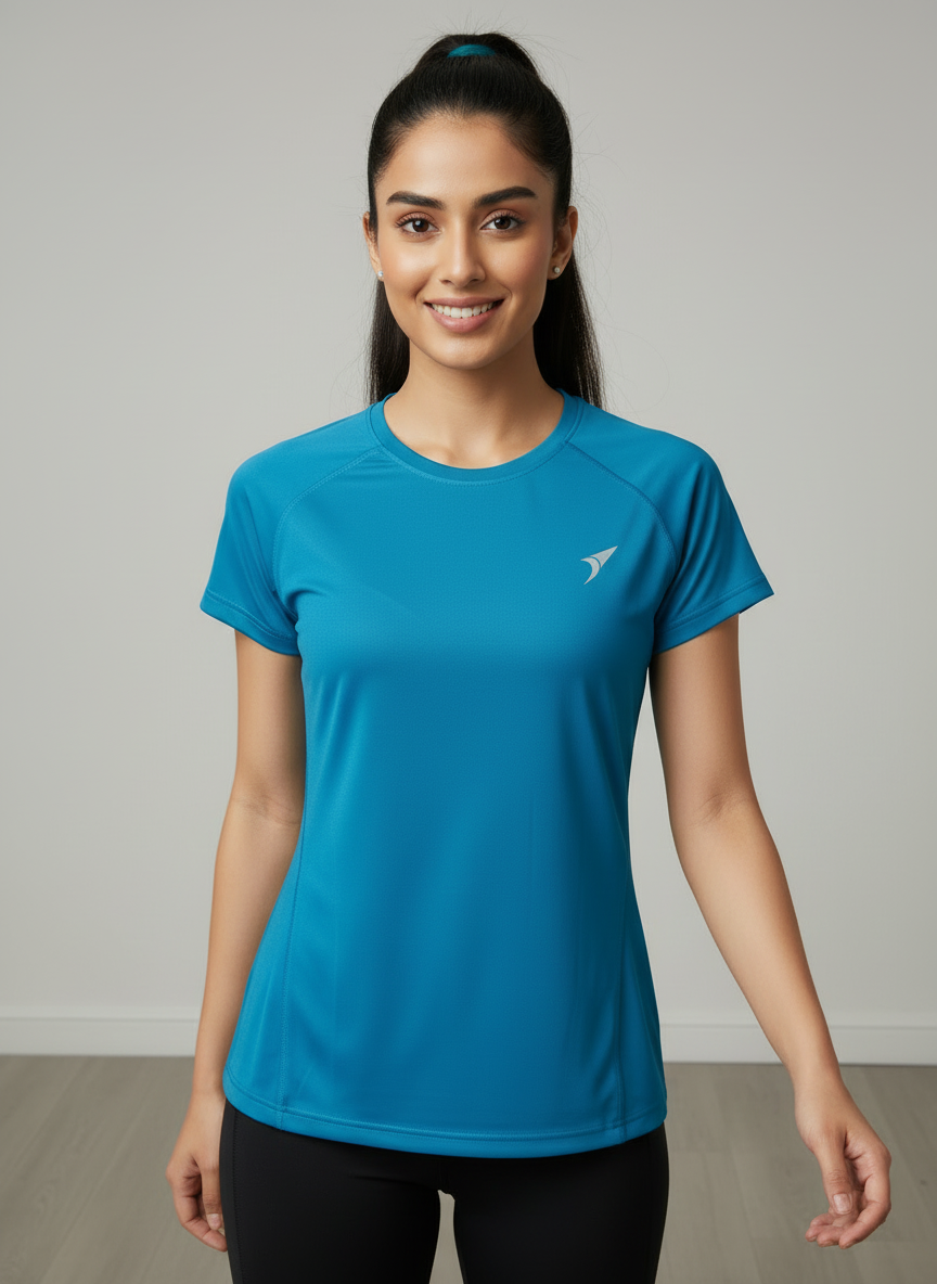 Women Teal Blue Sports T-Shirt | Lightweight Gym & Activewear