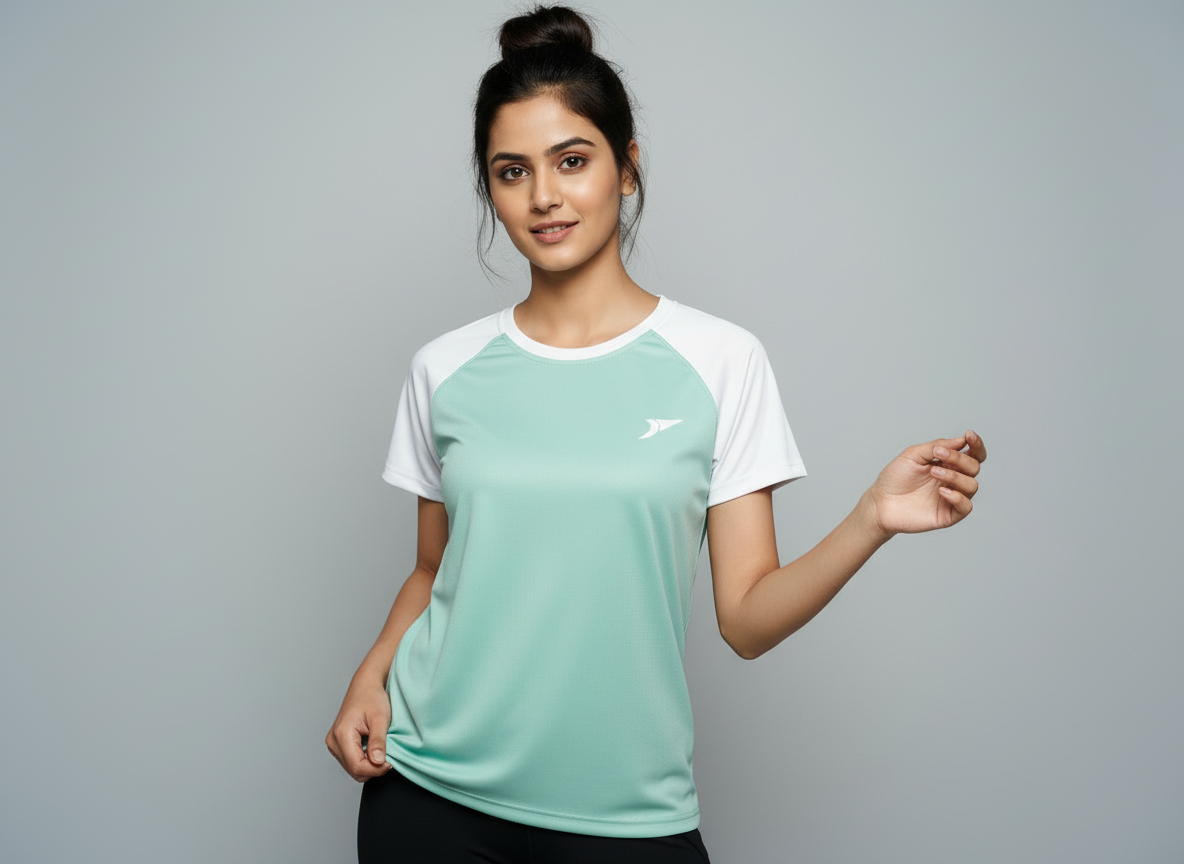 Women’s Mint Green Raglan T-Shirt with White Sleeves | Premium Cotton Casual Wear