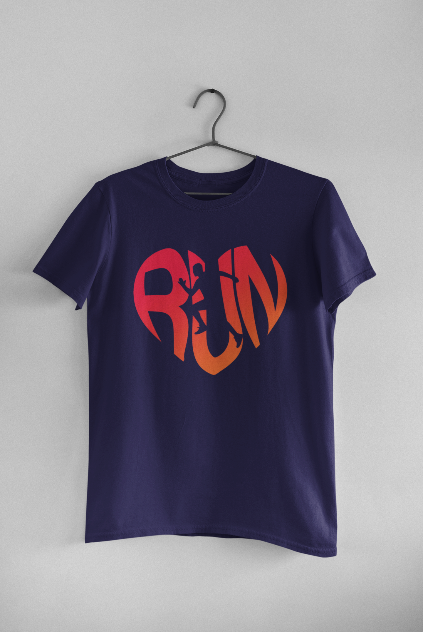 ‘RUN’ in a heart-shaped design, running unisex T-shirt