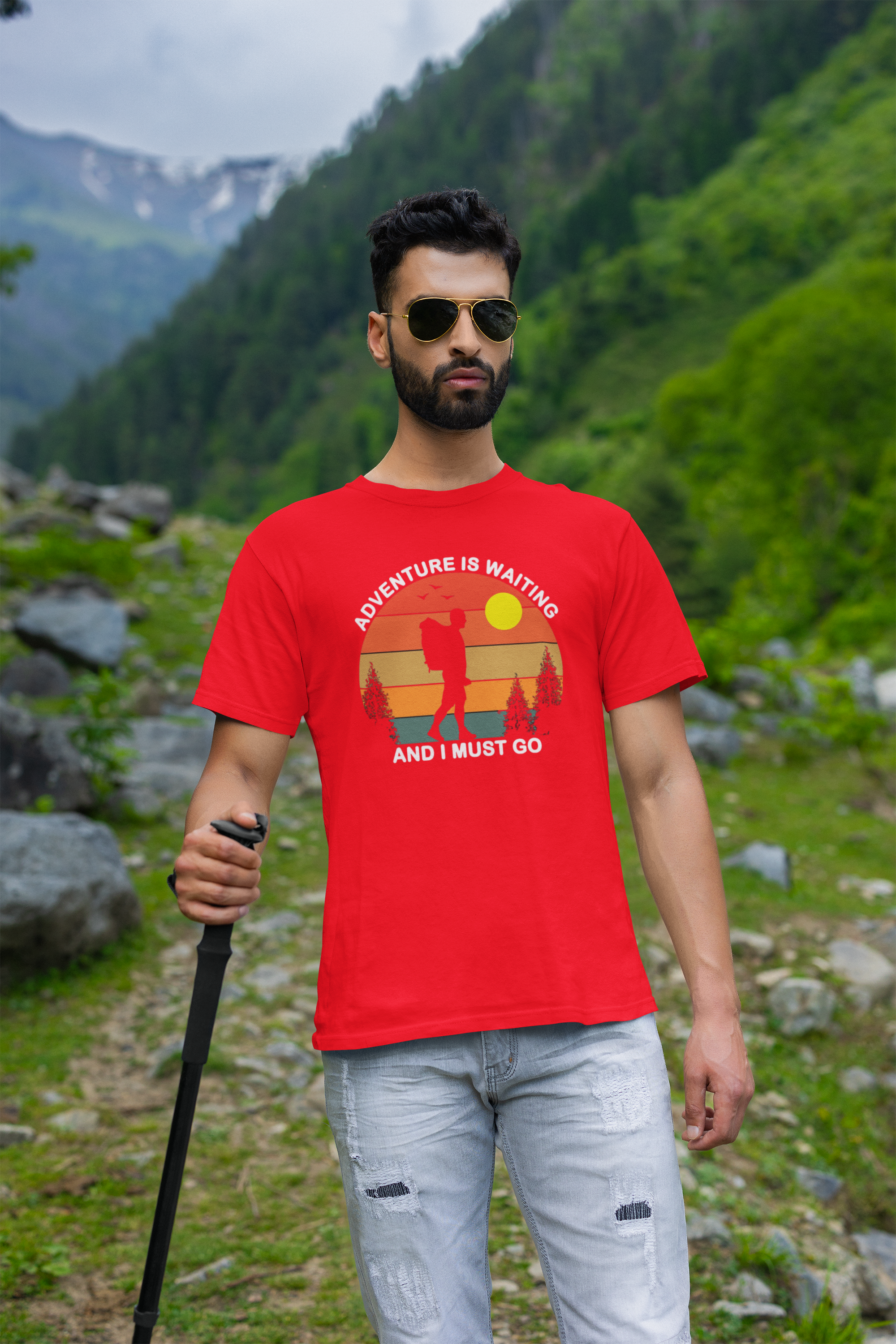 “Adventure is Calling”hiking mens tshirt