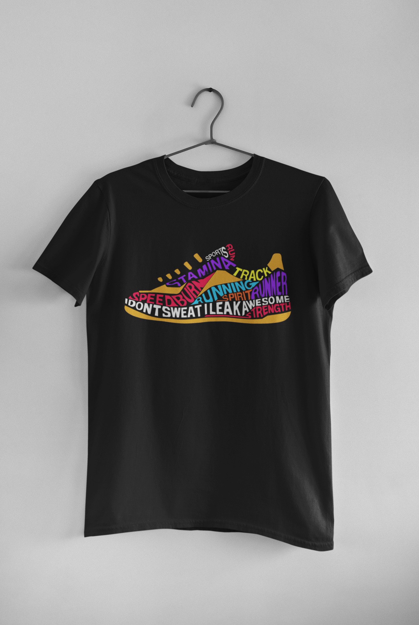 running shoe colourful graphic, running unisex T-shirt
